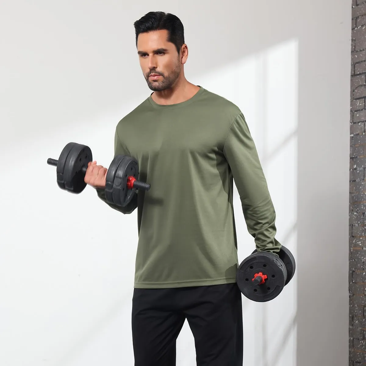 3 Pack Men's Long Sleeve Shirts Quick Dry Moisture Wicking Lightweight Sun Protection T Shirt for Running Outdoor Activities