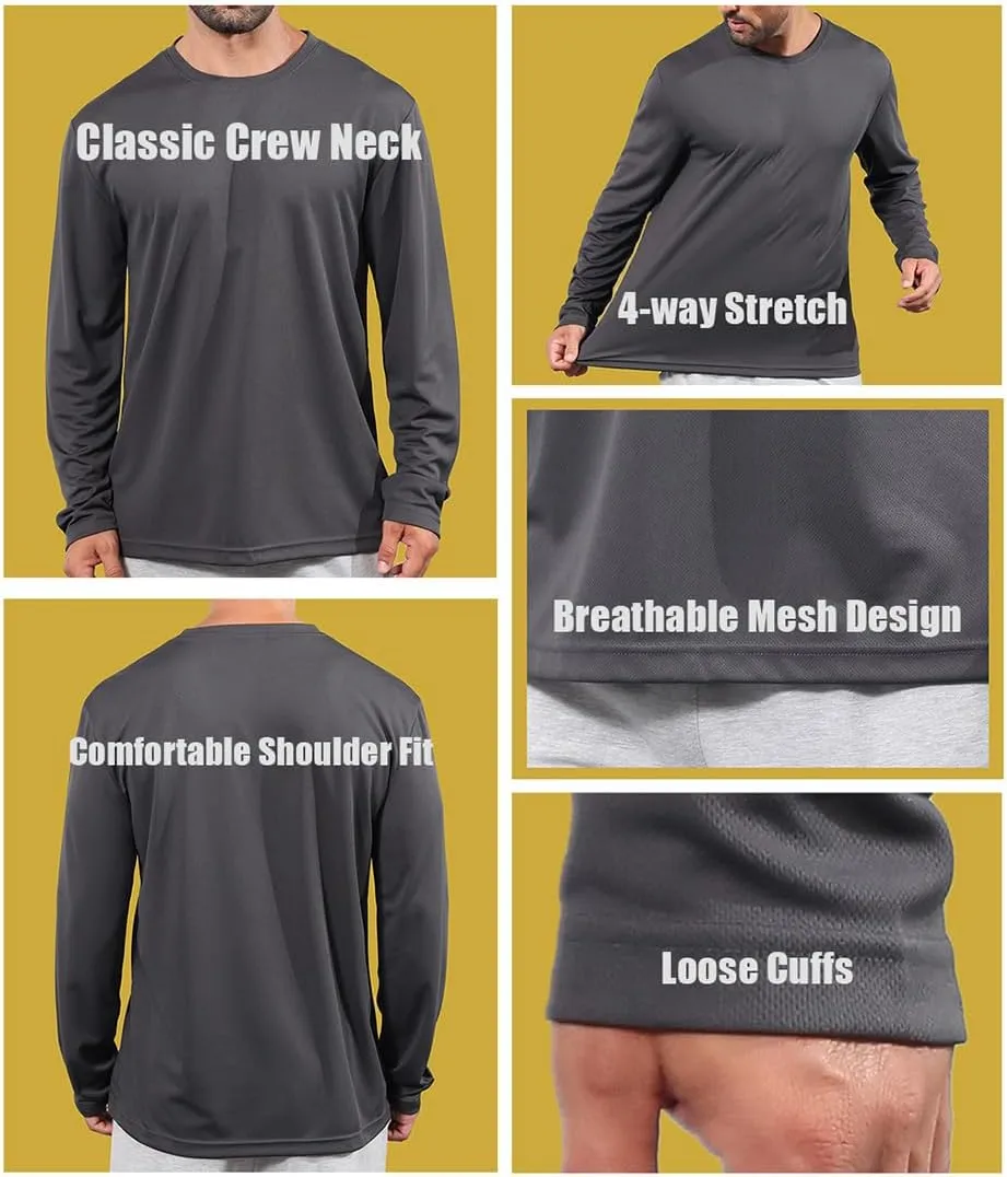 3 Pack Men's Long Sleeve Shirts Quick Dry Moisture Wicking Lightweight Sun Protection T Shirt for Running Outdoor Activities