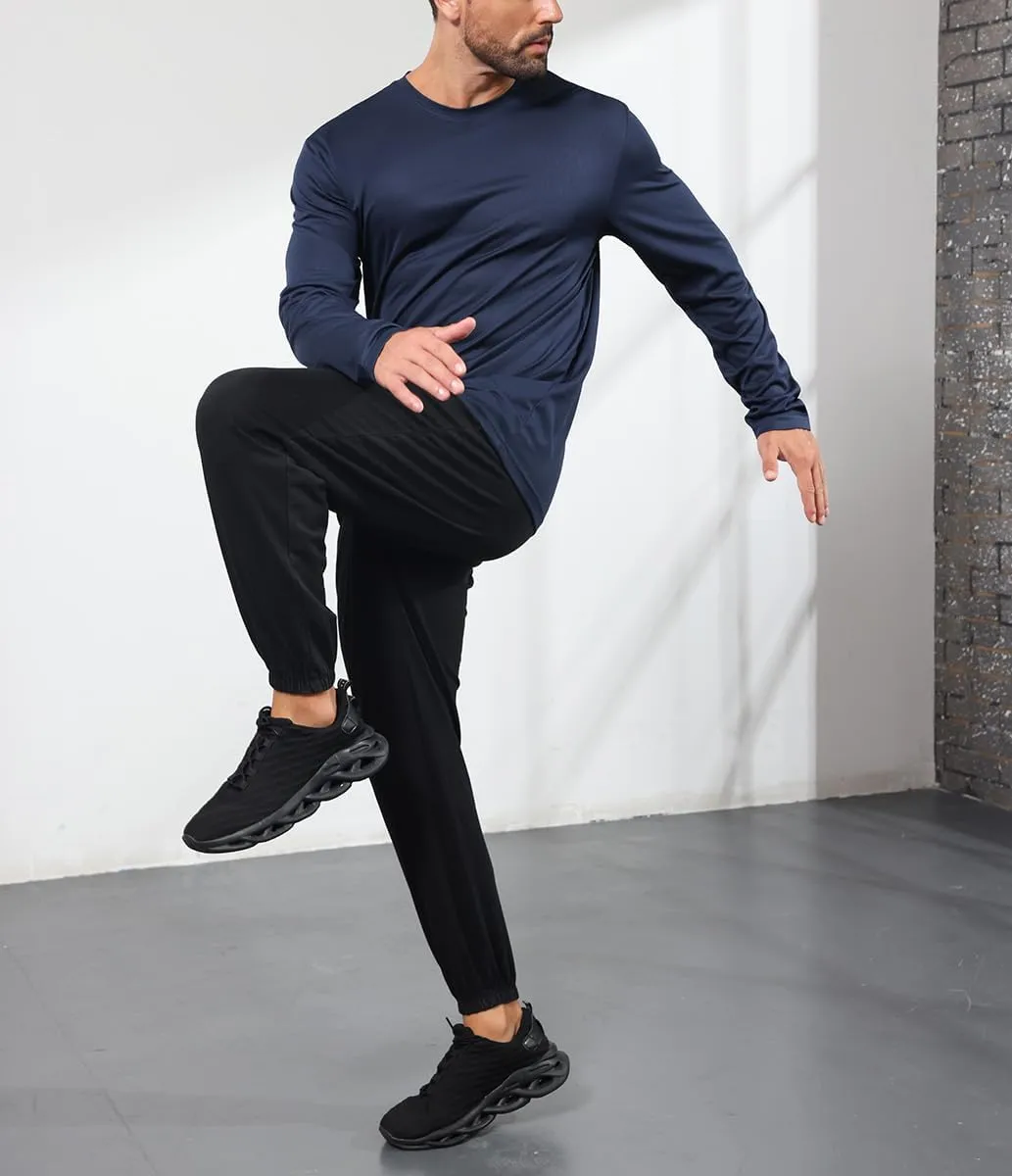 3 Pack Men's Long Sleeve Shirts Quick Dry Moisture Wicking Lightweight Sun Protection T Shirt for Running Outdoor Activities