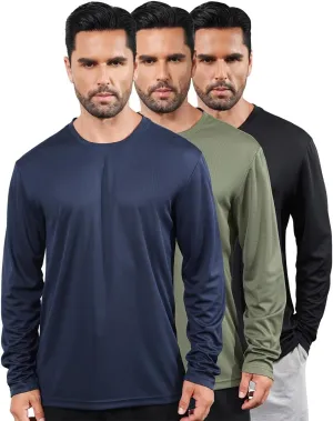 3 Pack Men's Long Sleeve Shirts Quick Dry Moisture Wicking Lightweight Sun Protection T Shirt for Running Outdoor Activities