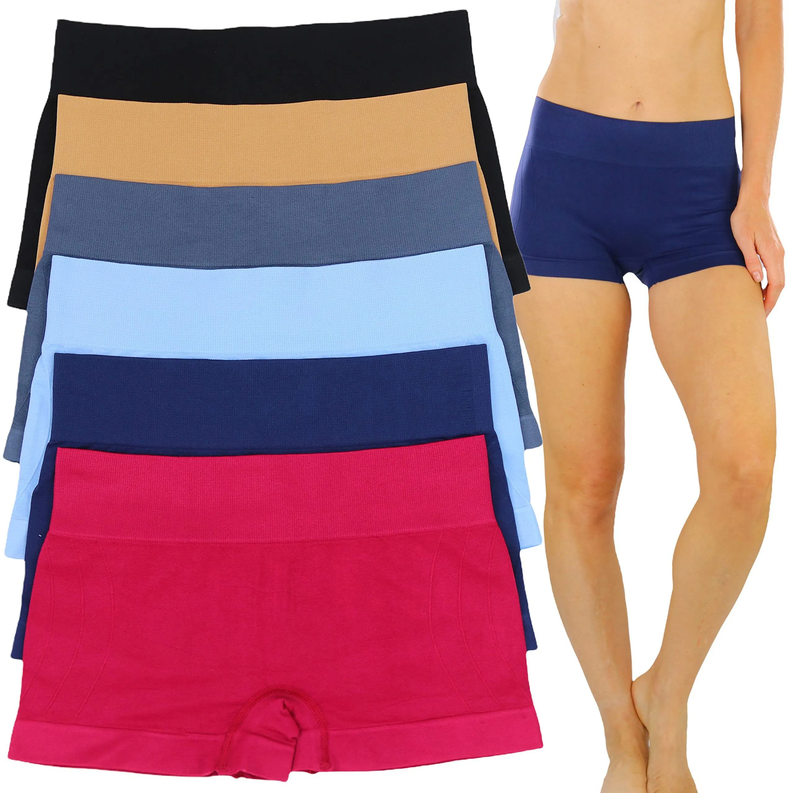 6-Pack: Women's Stretch Microfiber Cheeky Boyshort Panties