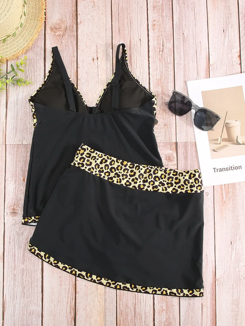 Adjustable Strap Leopard Print Tankini