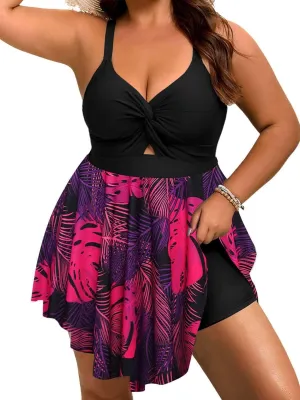 Arolina Plus Size Bathing Suit for Women Swim Dress Tummy Control Swimsuits Two Piece Flowy Tankini with Shorts