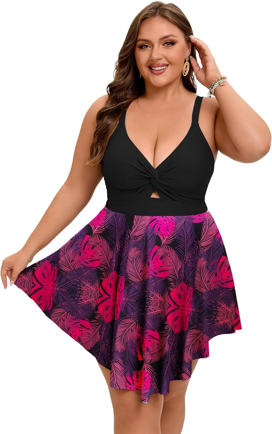 Arolina Plus Size Bathing Suit for Women Swim Dress Tummy Control Swimsuits Two Piece Flowy Tankini with Shorts