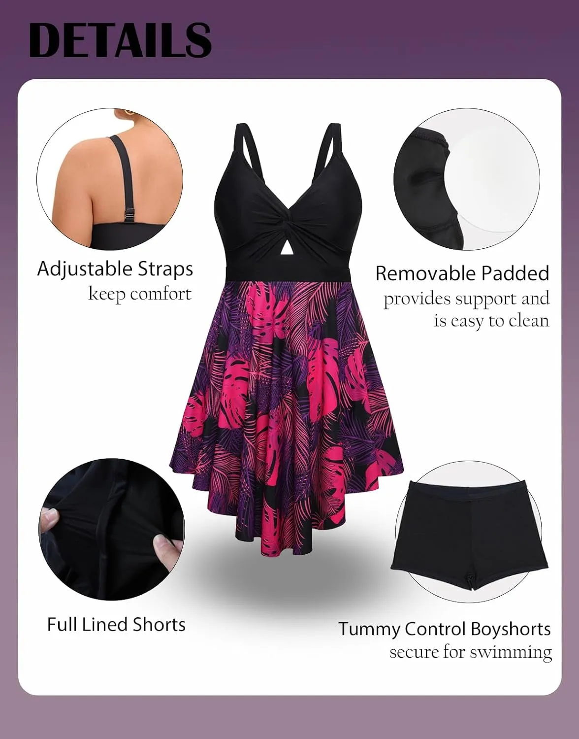 Arolina Plus Size Bathing Suit for Women Swim Dress Tummy Control Swimsuits Two Piece Flowy Tankini with Shorts