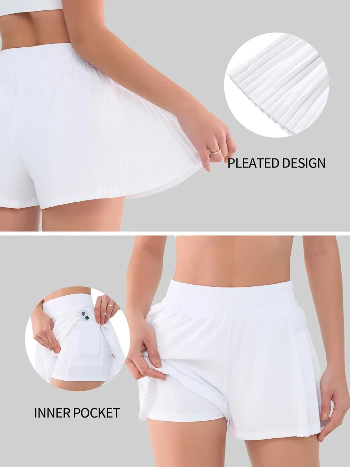 ATTRACO Women's 3" High Waisted Swim Board Shorts Pleated Summer Beach Shorts with Pockets