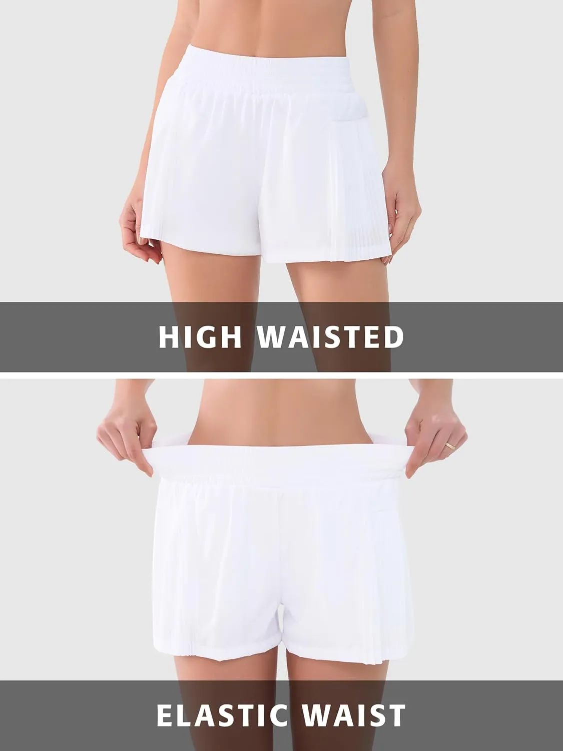 ATTRACO Women's 3" High Waisted Swim Board Shorts Pleated Summer Beach Shorts with Pockets