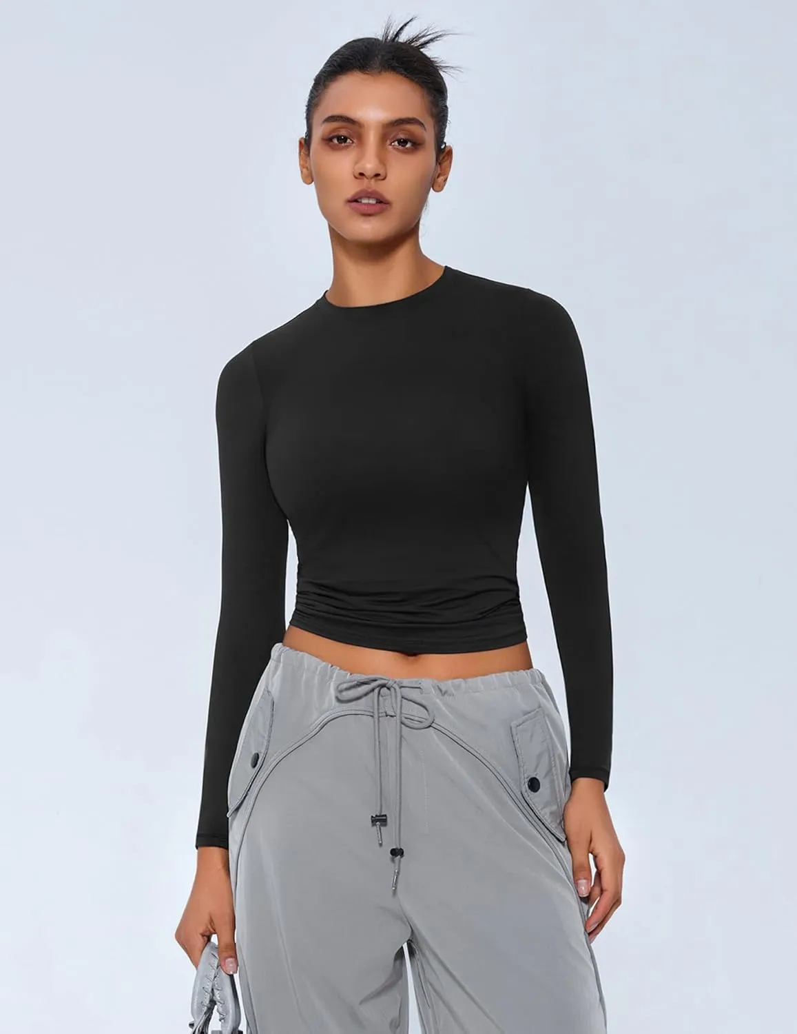 Avidlove Women Double Lined Basic Fitted T Shirts Long Sleeve Crew Neck Y2K Top with Underwear S-XXL