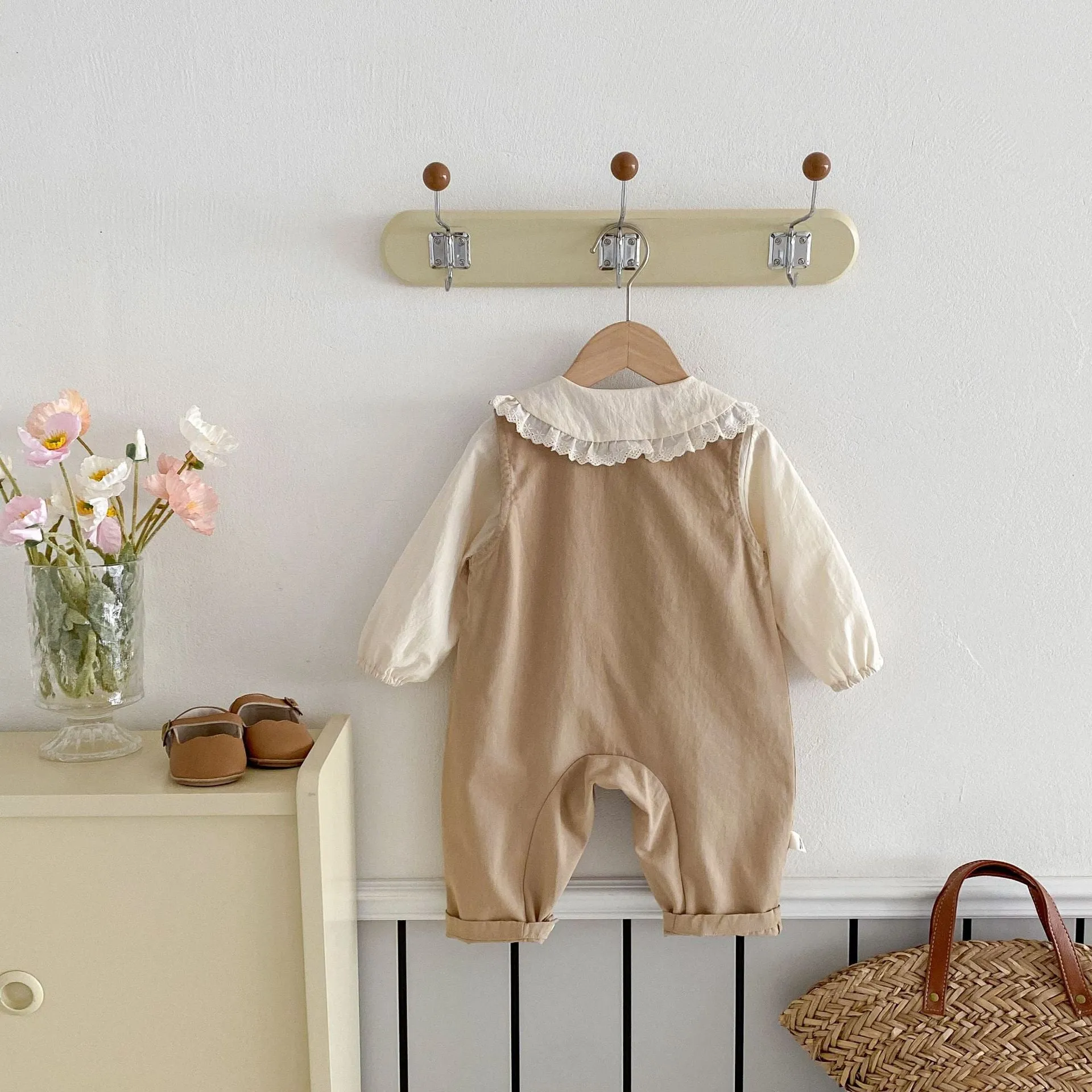 Baby Girls Embroidered Shirt Jumpsuit 2-Piece Set