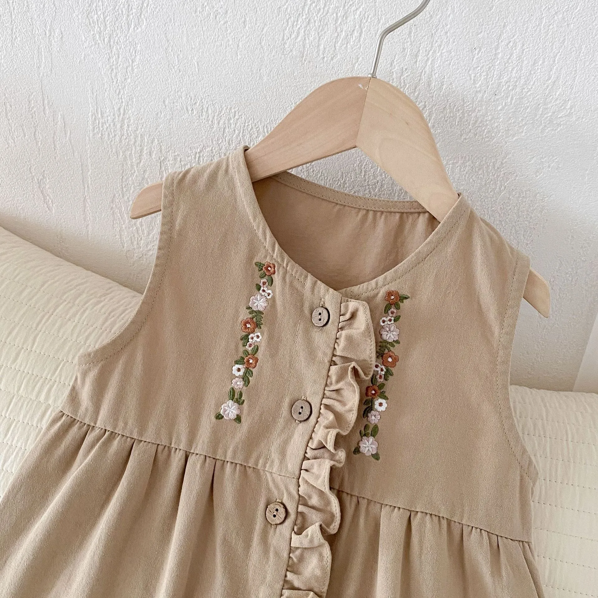 Baby Girls Embroidered Shirt Jumpsuit 2-Piece Set