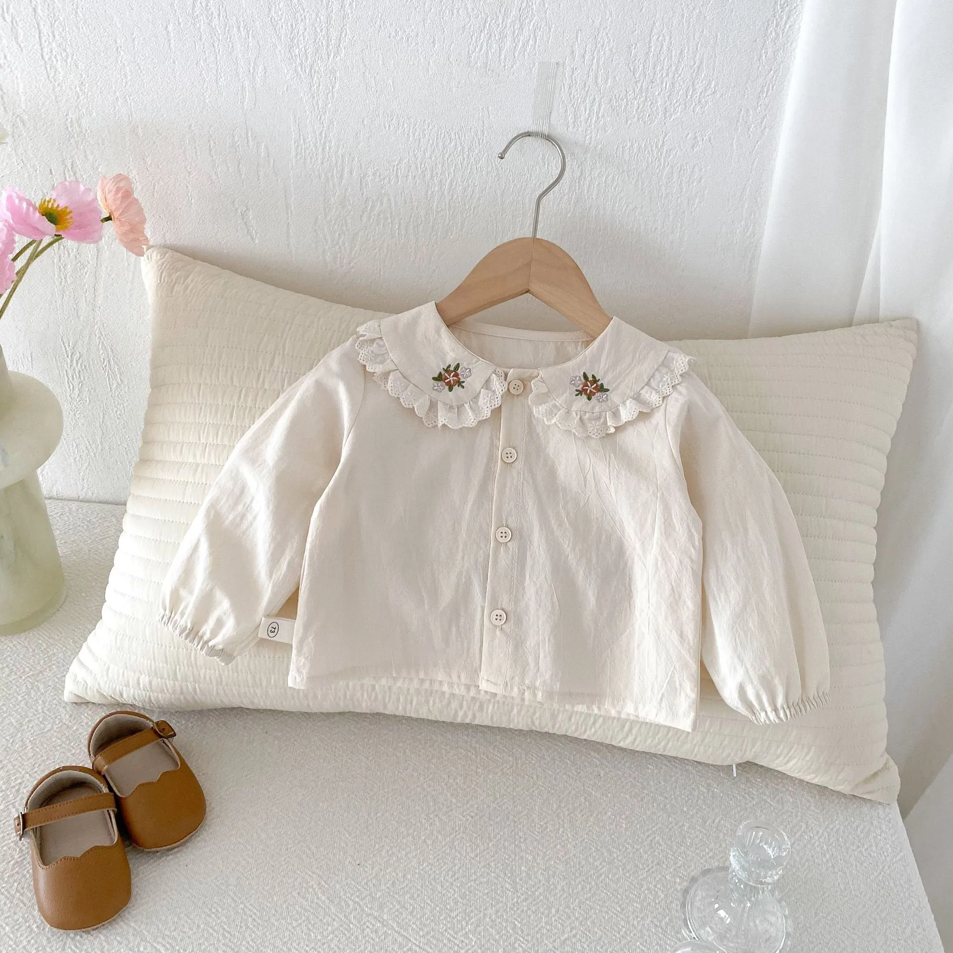 Baby Girls Embroidered Shirt Jumpsuit 2-Piece Set