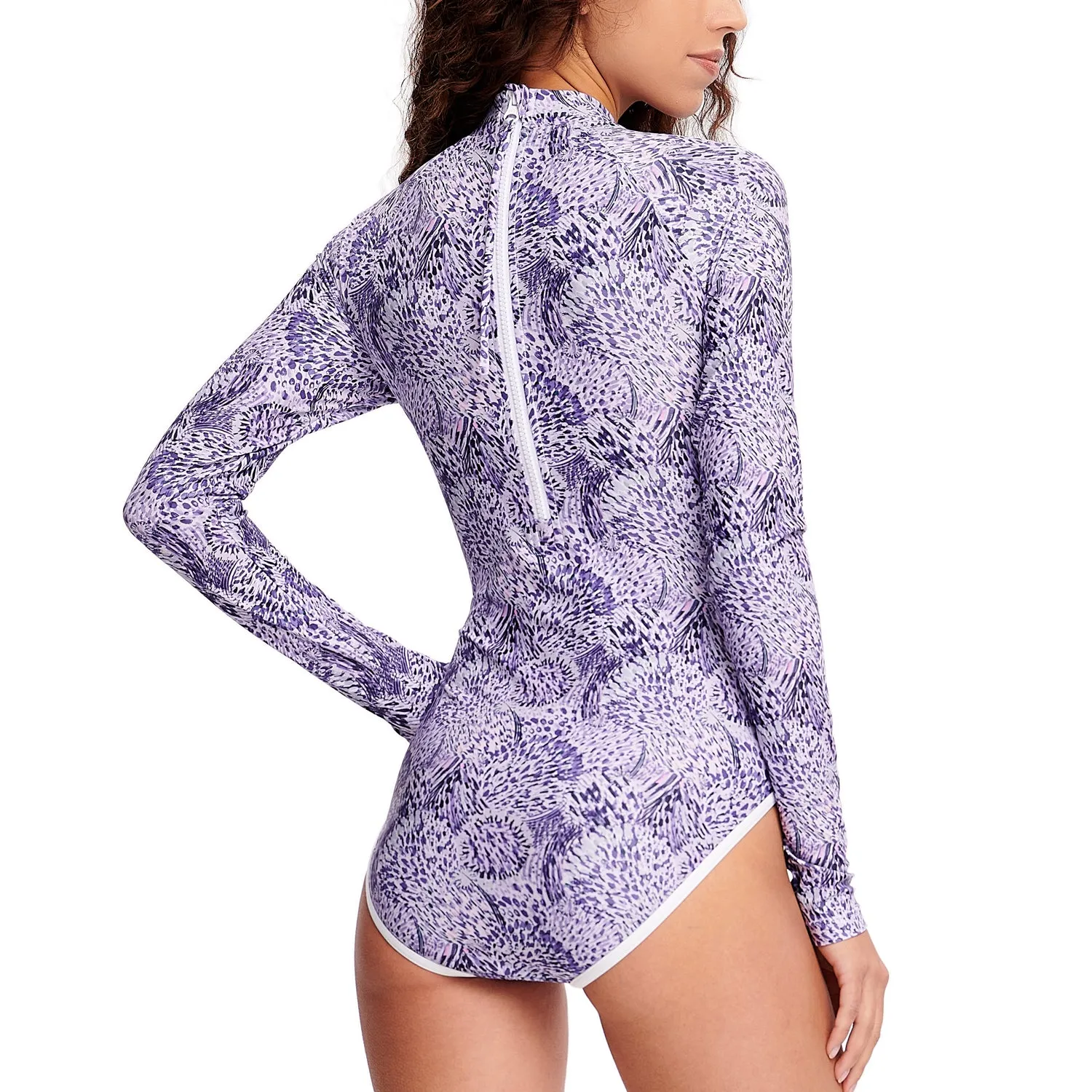 Beast Skin Art Long Sleeve One-Piece Swimsuit Rash Guard for Women- Purple
