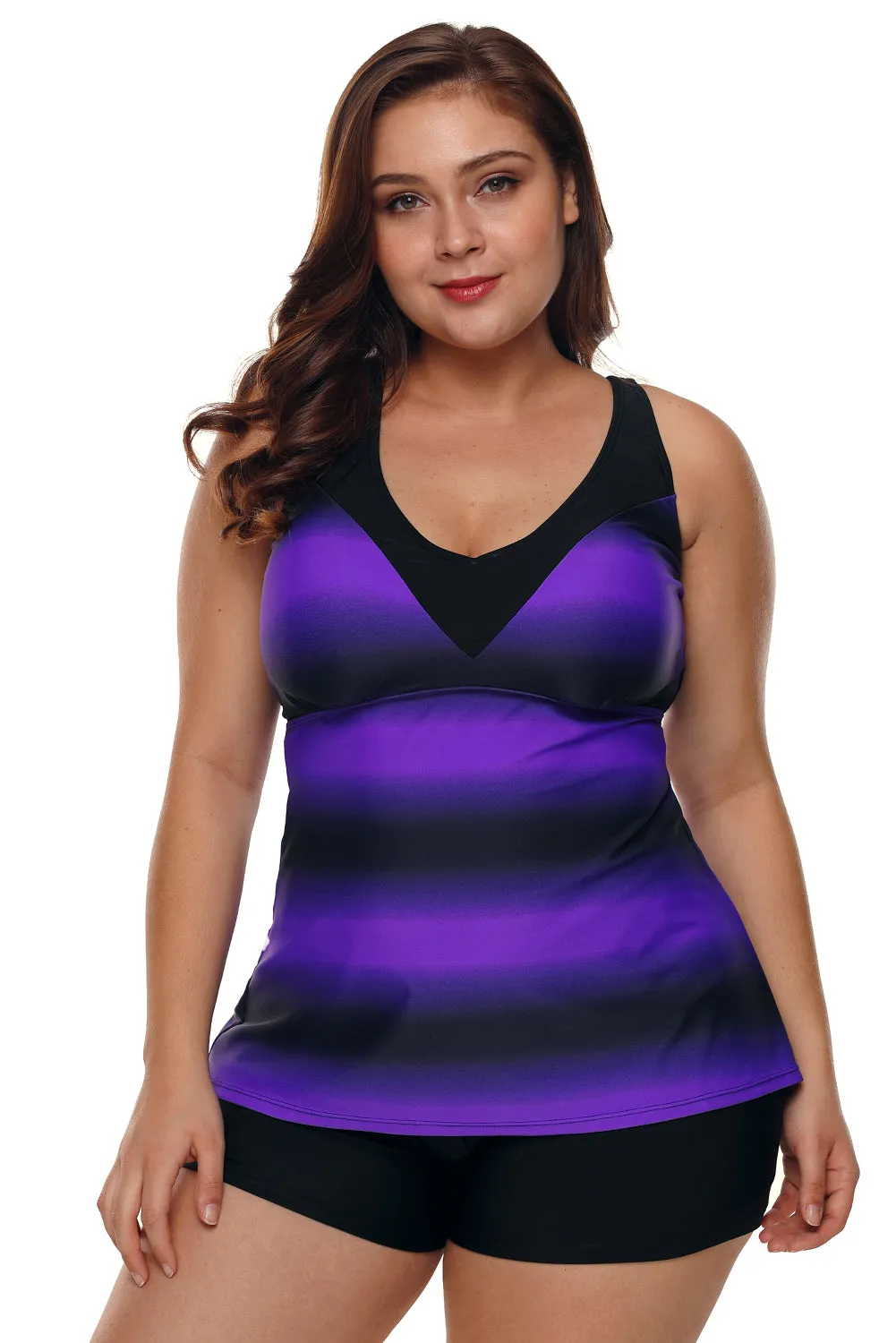 Black Ombre Print Strappy Tankini And Short Set
