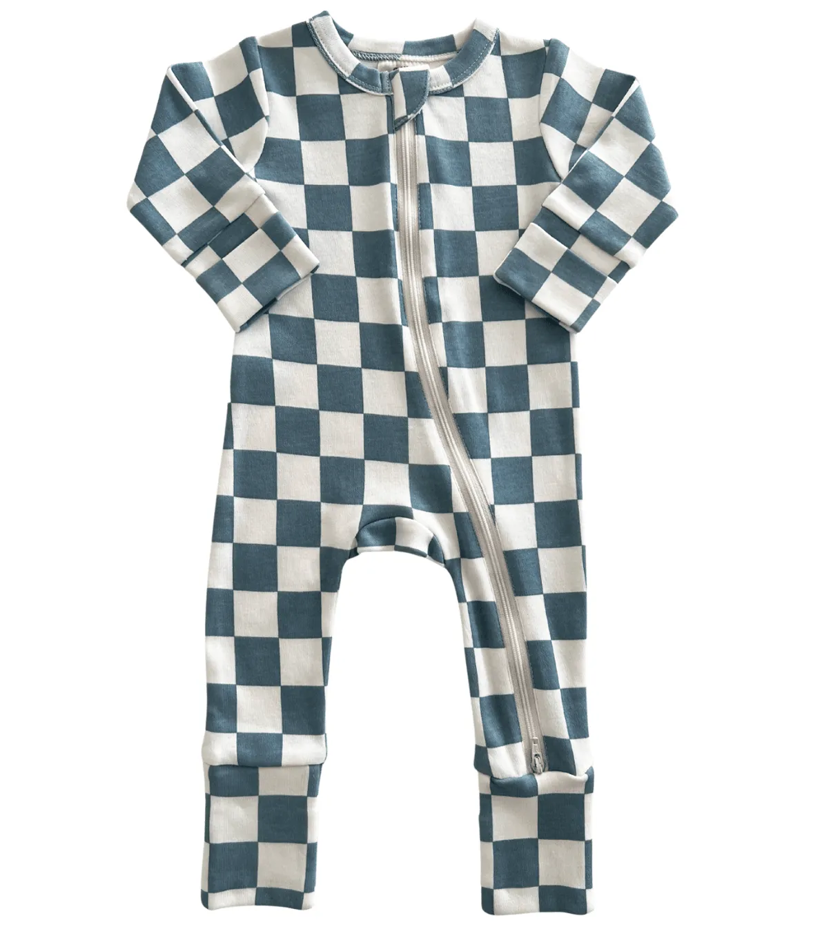 Blue Check Organic Cotton Zip Sleepsuit