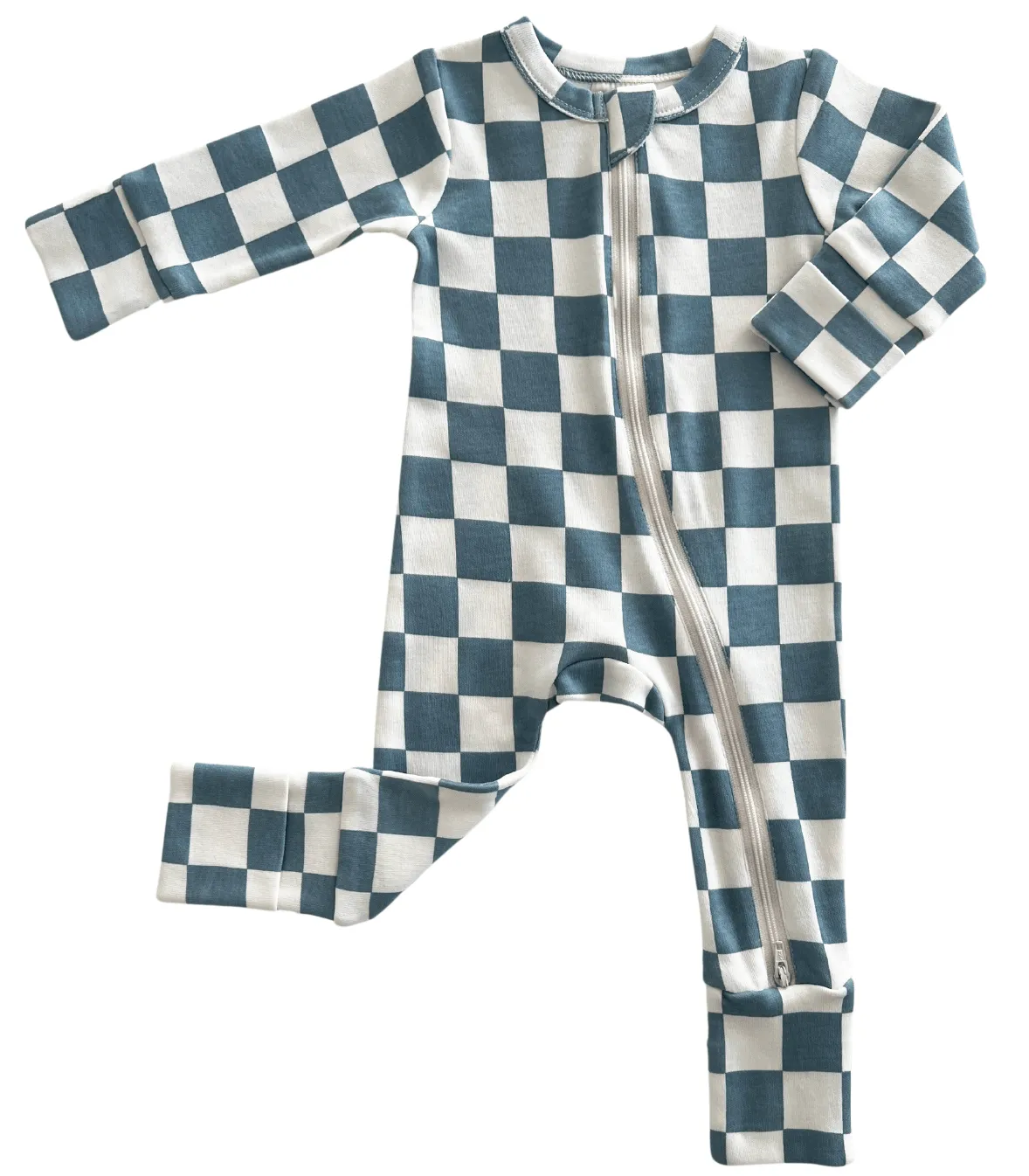 Blue Check Organic Cotton Zip Sleepsuit