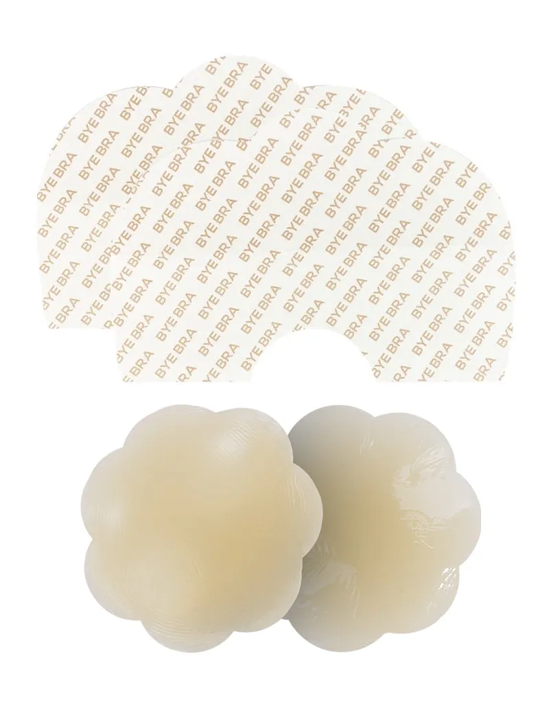 Bye Bra Breast Lift Tape F-H Cup With Silicone Nipple Covers Beige