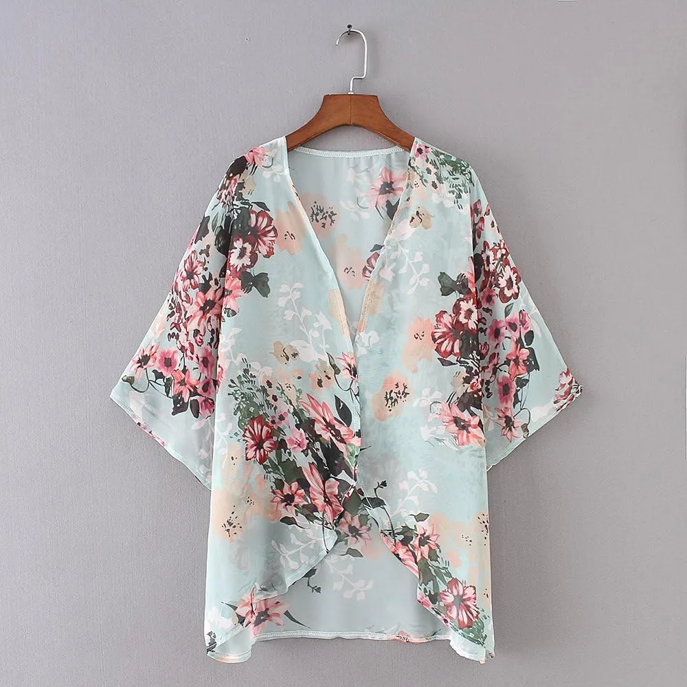 CASURESS Women's Cardigan-Sheer Kimono Loose Summer Floral Print Cover Ups