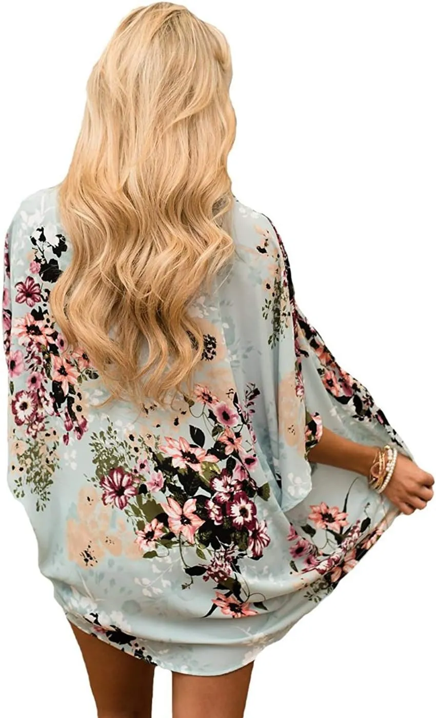 CASURESS Women's Cardigan-Sheer Kimono Loose Summer Floral Print Cover Ups