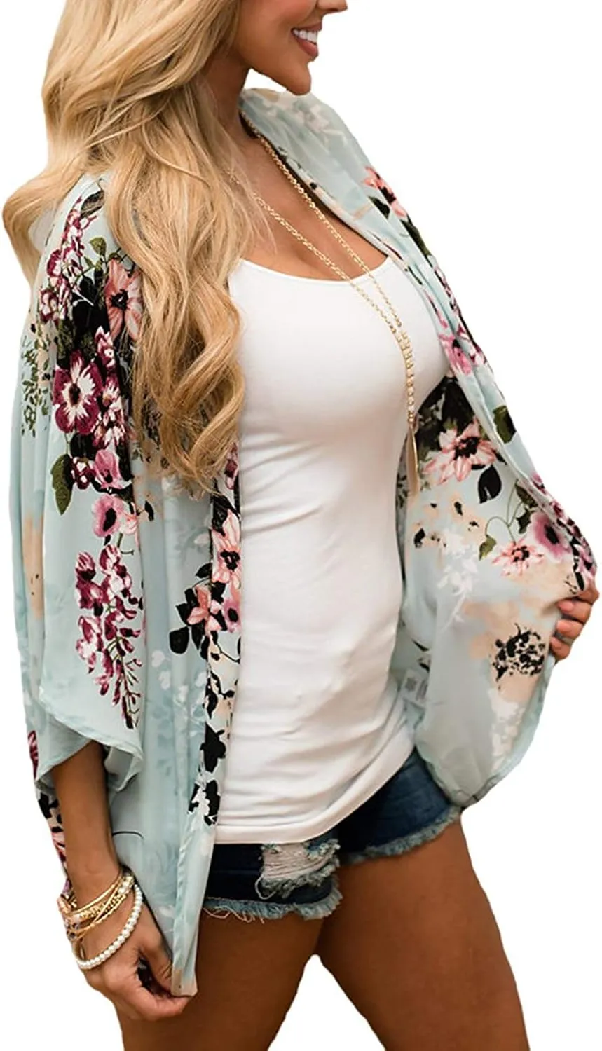 CASURESS Women's Cardigan-Sheer Kimono Loose Summer Floral Print Cover Ups