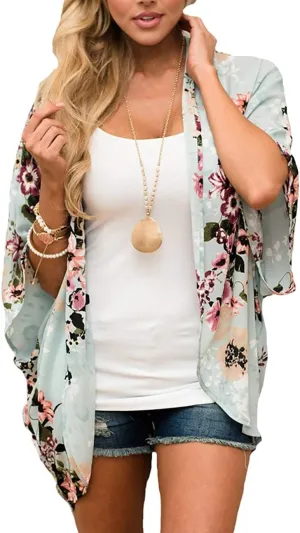CASURESS Women's Cardigan-Sheer Kimono Loose Summer Floral Print Cover Ups