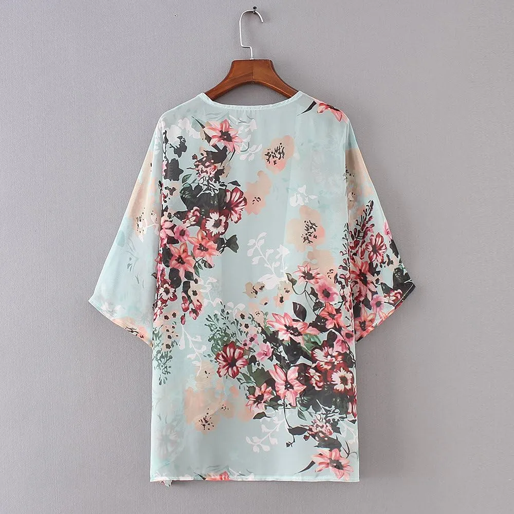 CASURESS Women's Cardigan-Sheer Kimono Loose Summer Floral Print Cover Ups