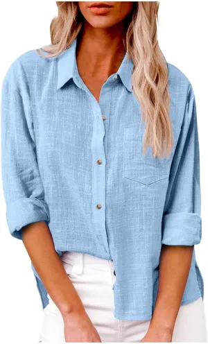 Ceboyel Women Cotton Linen Summer Tops Button Down Shirts Dressy Causal Long Sleeve Gauze Blouses Trendy Boho Clothes 2024