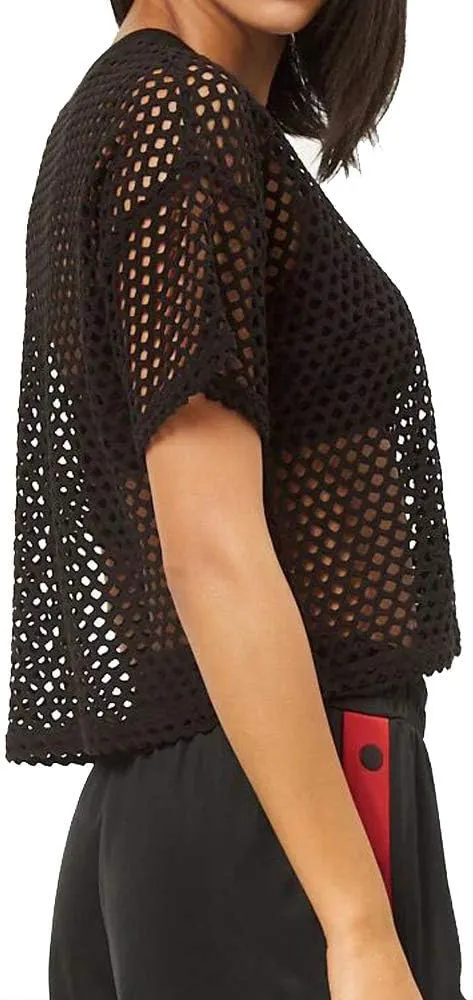 CLOZOZ Women's Mesh Cover Up See Through Fishnet T-Shirt Crop Top