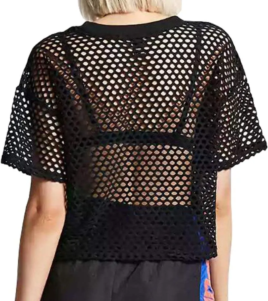 CLOZOZ Women's Mesh Cover Up See Through Fishnet T-Shirt Crop Top