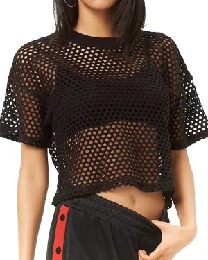 CLOZOZ Women's Mesh Cover Up See Through Fishnet T-Shirt Crop Top