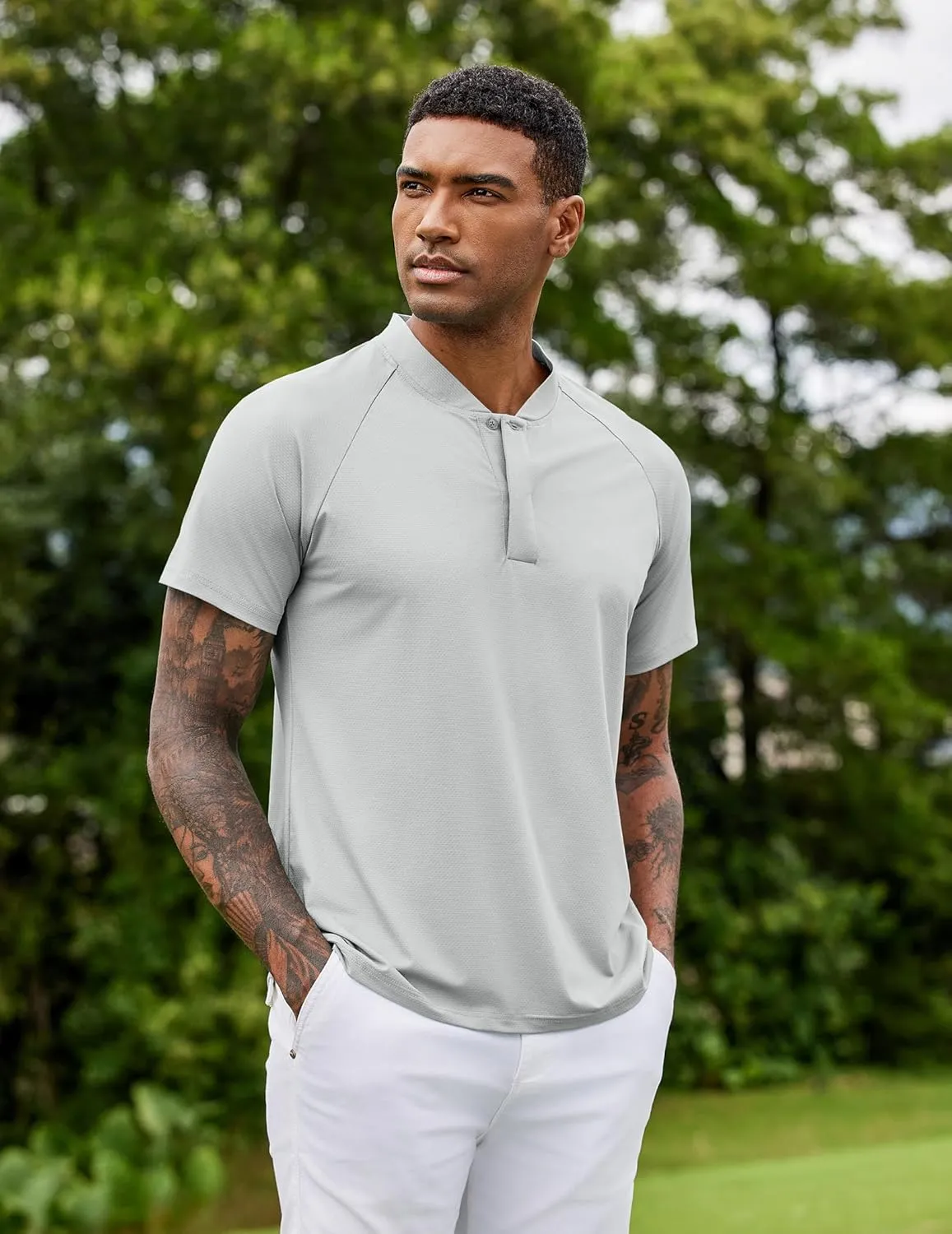 COOFANDY Men's Quick Dry Golf Polo Shirts Short Sleeve Henley Shirt Active Athletic Collarless Sports T Shirts