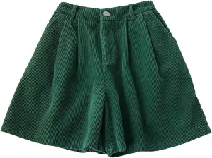 Corduroy Shorts for Women Summer Mid-Waist Straight Wide Leg Shorts Dressy Buttons Fly Trendy Short with Pockets