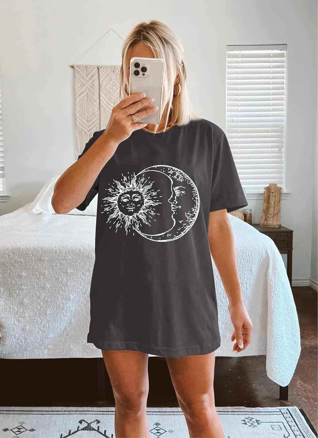 CSDAJIO Women's Casual Short Sleeve Loose Shirt Oversized T-Shirt Trendy Going Out Crew Neck Summer Graphic Tees