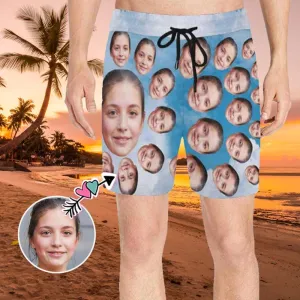 Custom Face Wind Cloud Men's Quick Dry Swim Shorts Personalized Photo Swim Trunks for Boyfriend
