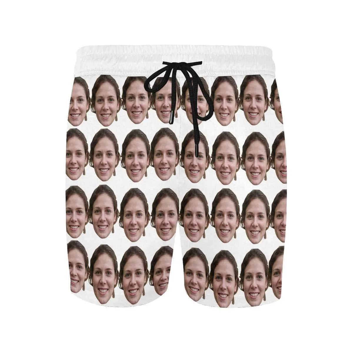 Custom I Love My Girlfriend Swim Trunks with Her Face Simple White Men's Quick Dry Swim Shorts