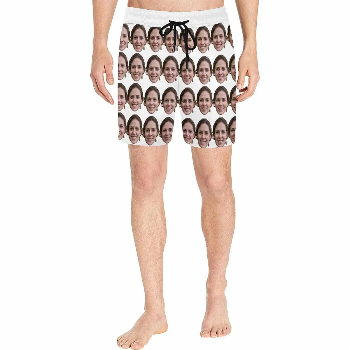 Custom I Love My Girlfriend Swim Trunks with Her Face Simple White Men's Quick Dry Swim Shorts