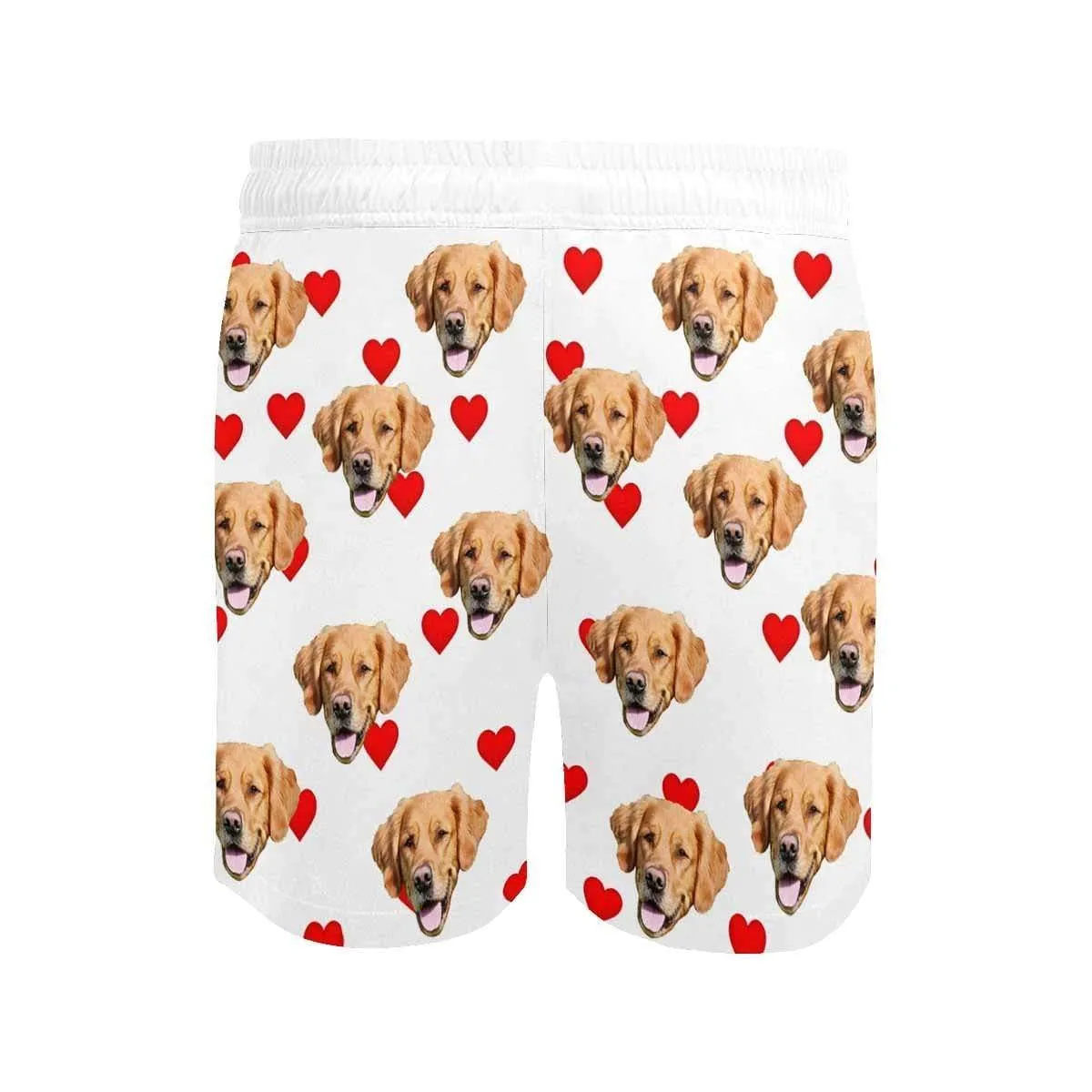 Custom Pet Face Swim Shorts Personalized Heart Men's Quick Dry Swim Shorts with Puppy's Pictures