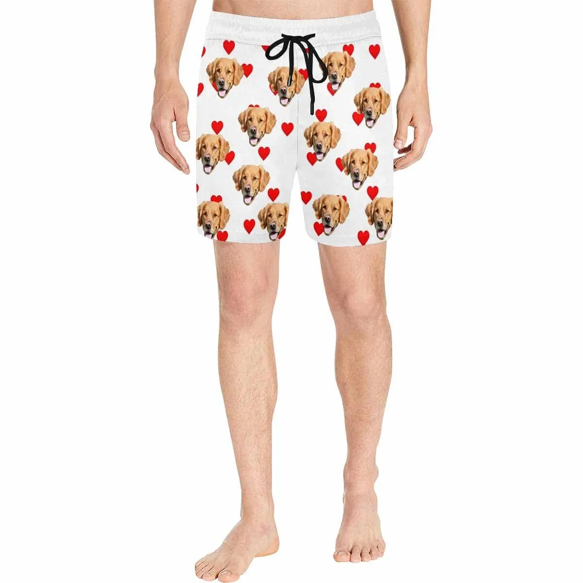 Custom Pet Face Swim Shorts Personalized Heart Men's Quick Dry Swim Shorts with Puppy's Pictures