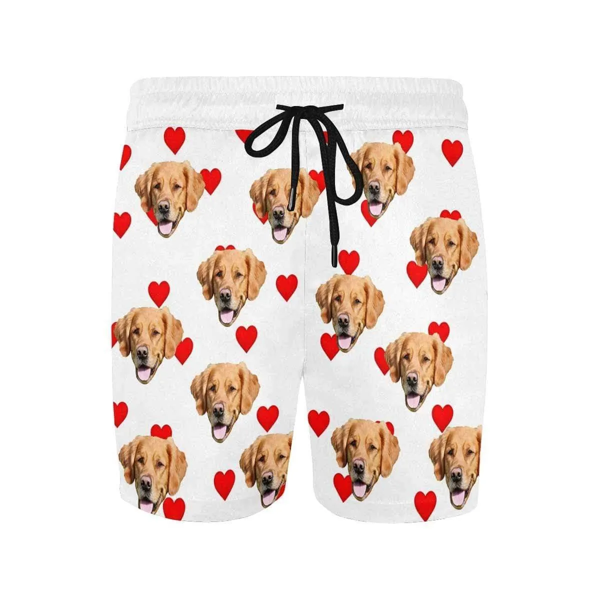 Custom Pet Face Swim Shorts Personalized Heart Men's Quick Dry Swim Shorts with Puppy's Pictures
