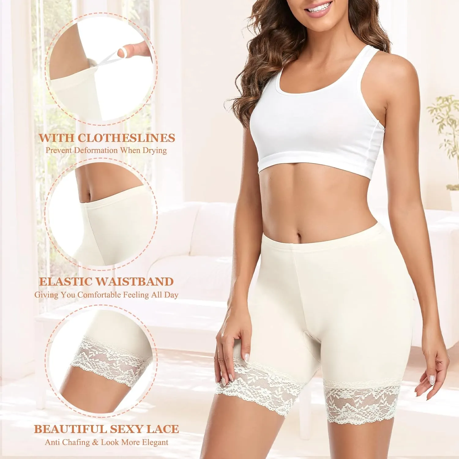 DERCA Womens Lace Slip Shorts for Under Dresses Anti Chafing Underwear Mid Thigh Boyshorts Panties Under Skirts