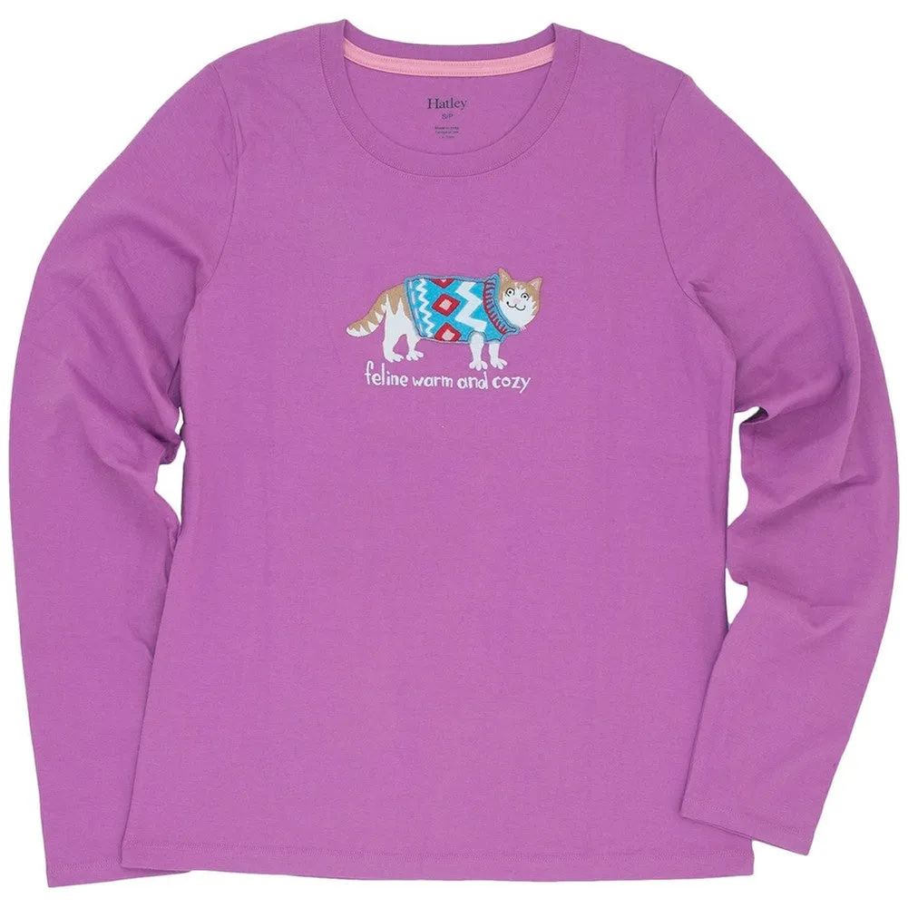 Feline Warm and Cozy Women's Long Sleeve Pajama T-Shirt