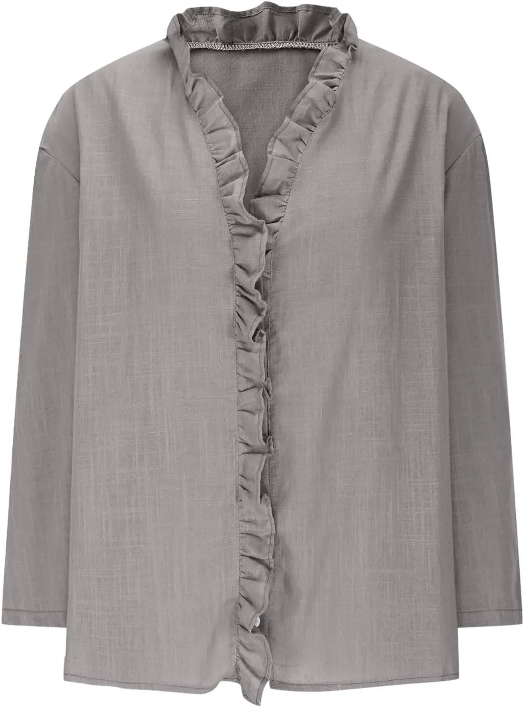 HGps8w 3/4 Sleeve Linen Shirts for Women 2025 Summer Ruffle V Neck Leisure Tops Loose Casual Tunic Tees Blouses