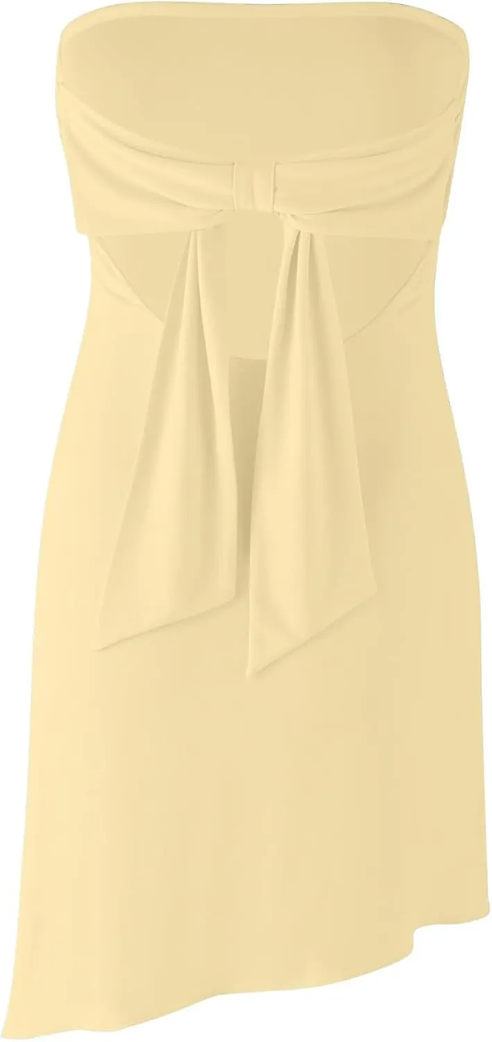 HYPERFIRE Women's Summer Strapless Tube Mini Dress Asymmetrical Slit Cut Out Back Dresses Cocktail