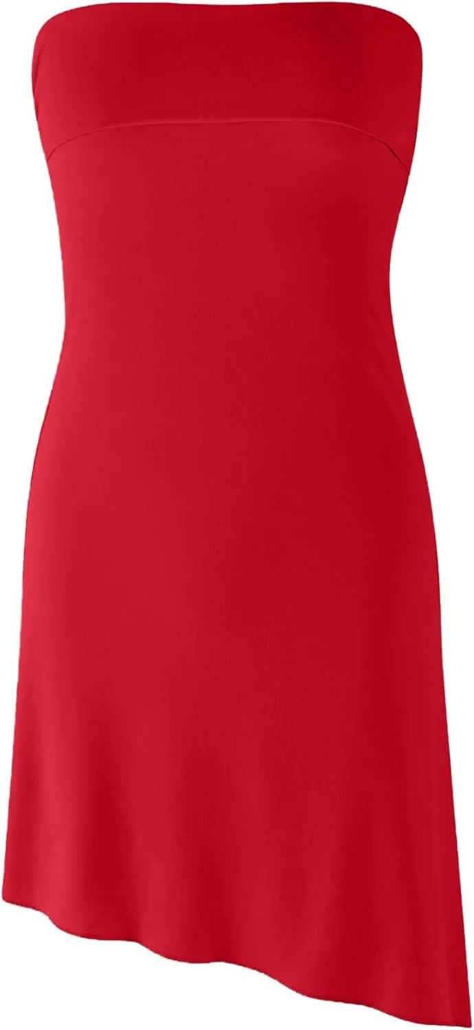 HYPERFIRE Women's Summer Strapless Tube Mini Dress Asymmetrical Slit Cut Out Back Dresses Cocktail