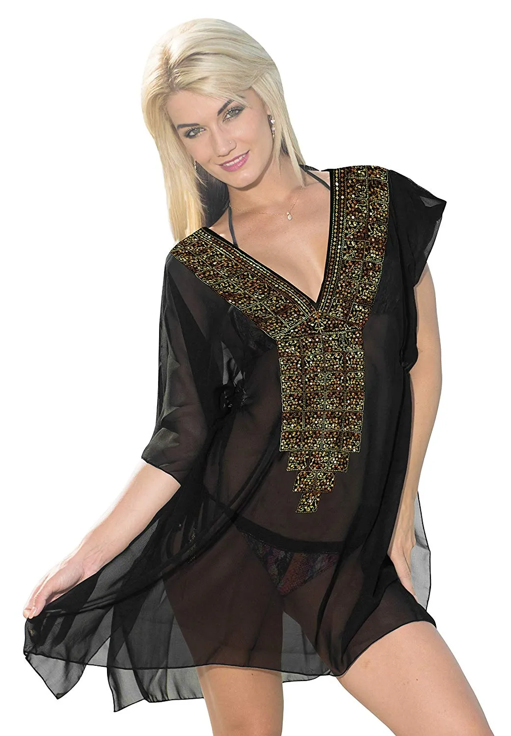 LA LEELA Bathing Suit Swim Beach Bikini Wear Swimsuits Cover up Women Embroidery
