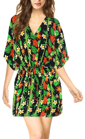 LA LEELA Bikni Swimwear Soft fabric Printed Beachwear Loose Cover Up OSFM 16-28W [XL- 4X] Halloween Black_S46