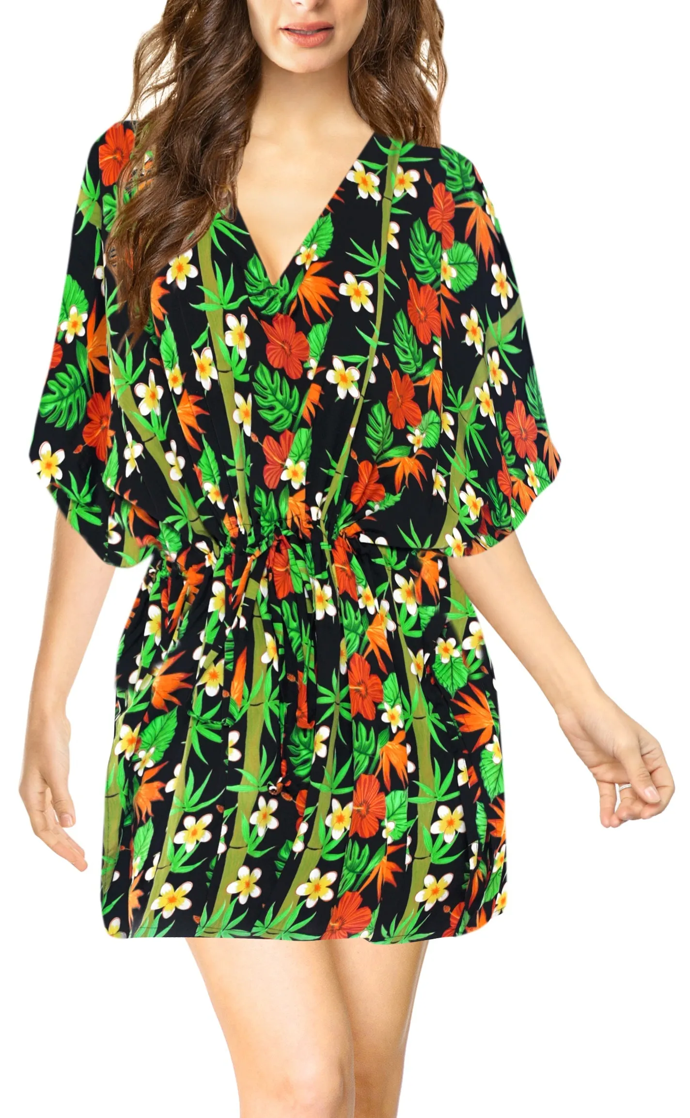 LA LEELA Bikni Swimwear Soft fabric Printed Beachwear Loose Cover Up OSFM 16-28W [XL- 4X] Halloween Black_S46