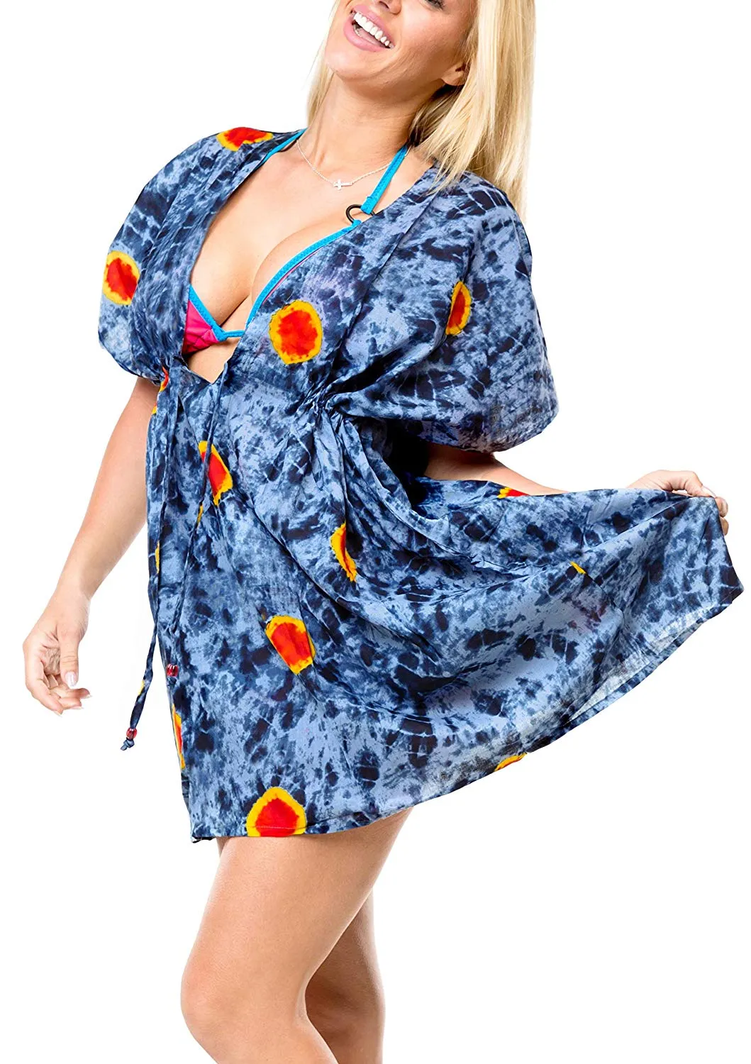 LA LEELA Swimwear Swimsuit Beach Bikini Cover up Womens Summer Dress Tie Dye