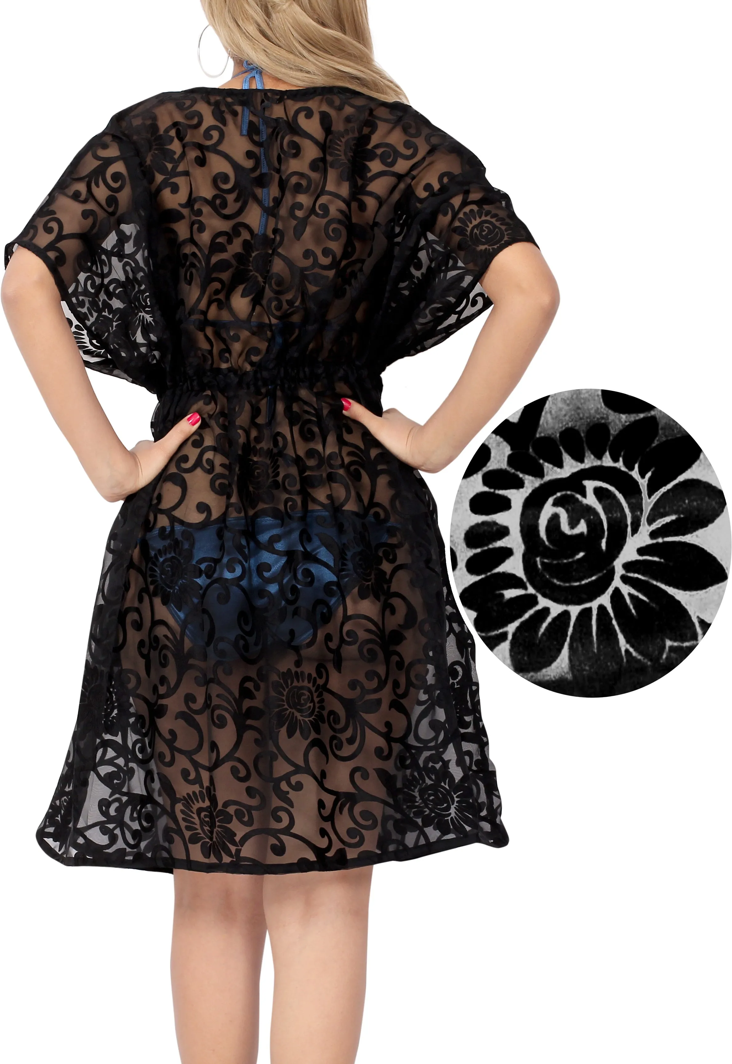 LA LEELA Women's Summer Sheer Embroided Chiffon Cover up Beach Swimsuit Bikini Wrap