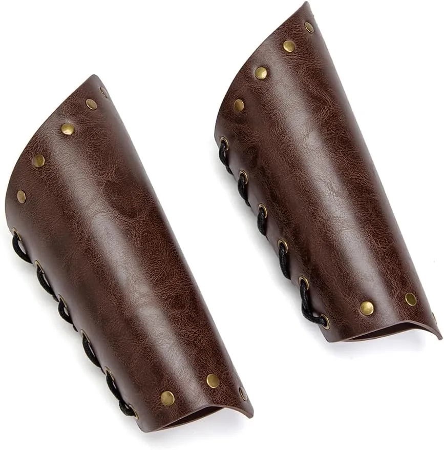 Leather Bracers for Men - Viking Embossed Medieval Arm Archery Guard Gauntlet Costumes
