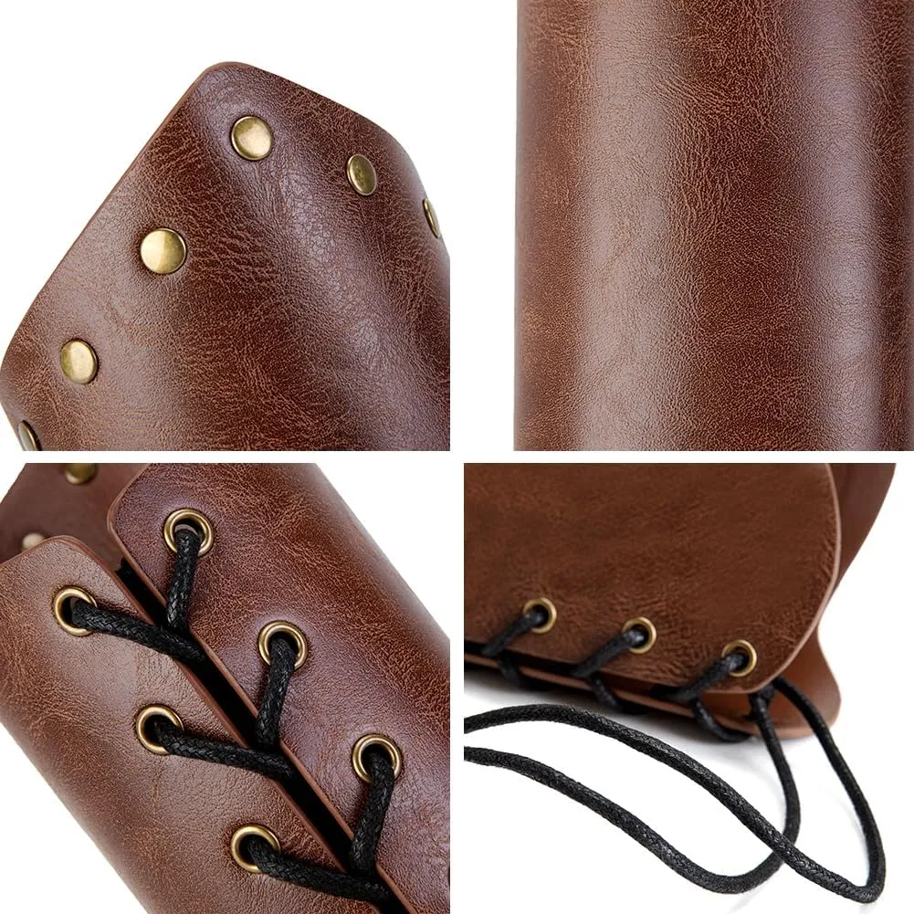 Leather Bracers for Men - Viking Embossed Medieval Arm Archery Guard Gauntlet Costumes